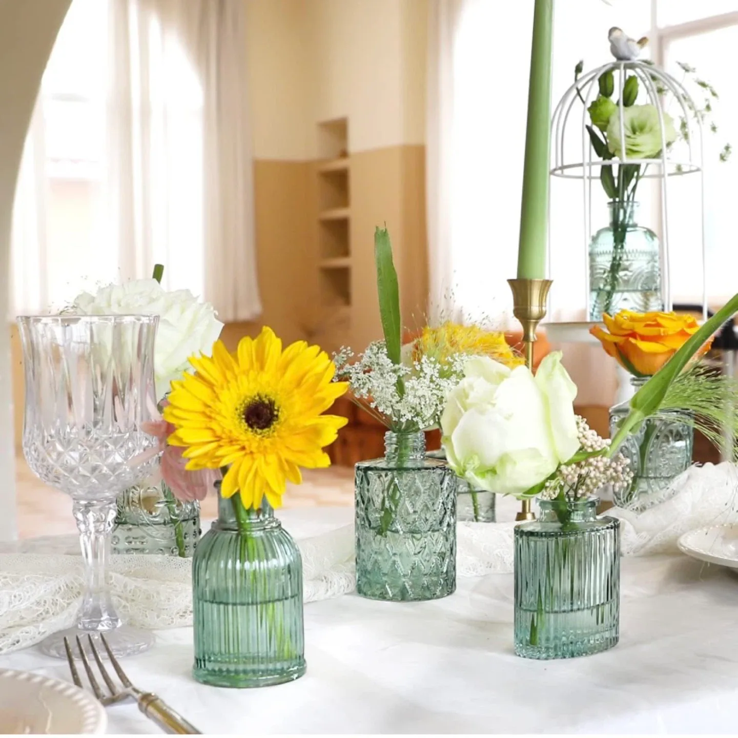 New Green Glass Bud Vase Set of 22 image indicator(2)