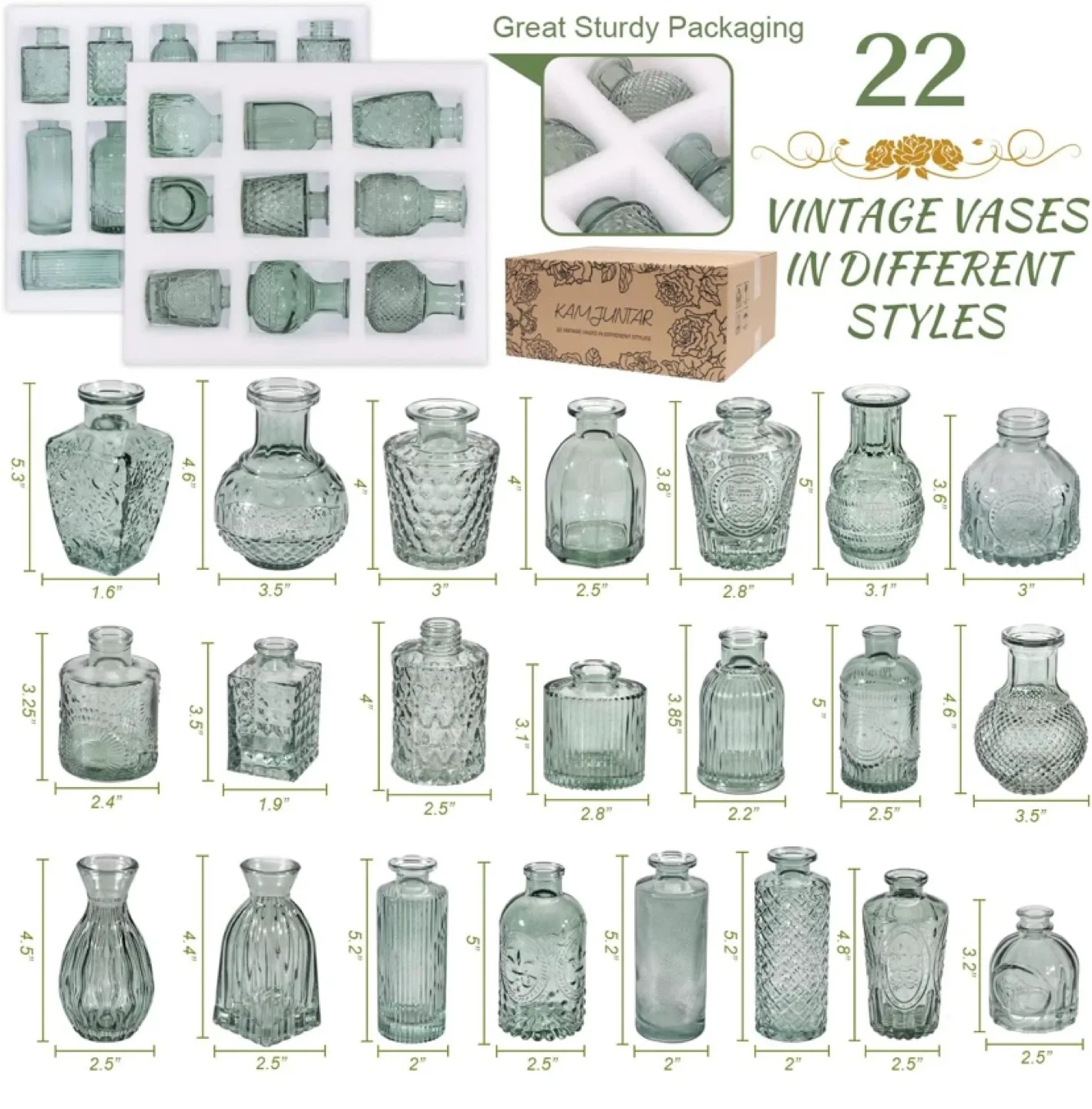 New Green Glass Bud Vase Set of 22 image indicator(4)