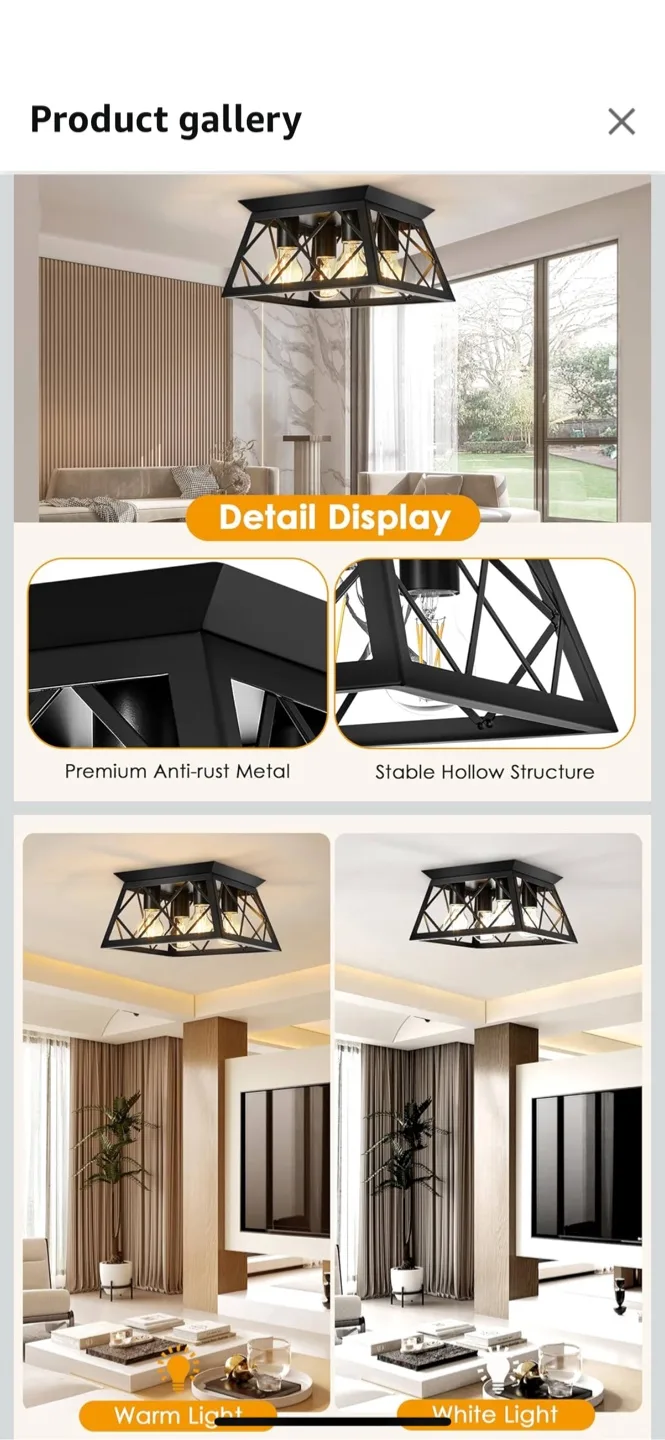 New Maichixin Black Farmhouse Flush Mount Ceiling Light image indicator(2)