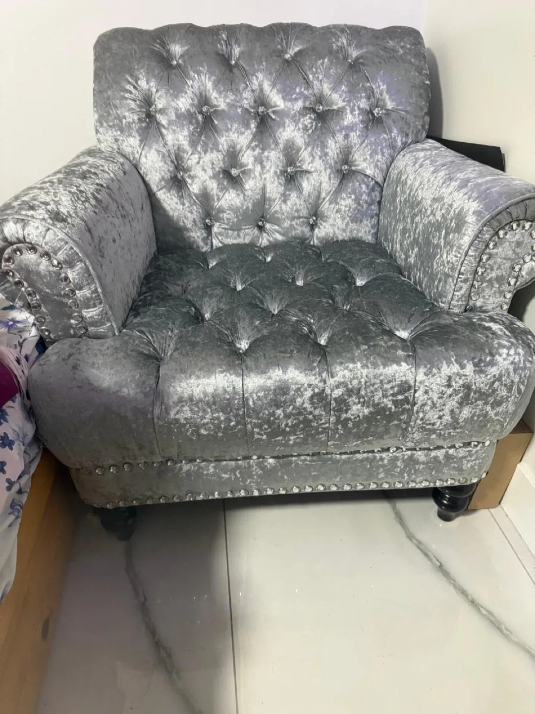 Silver Velvet Accent Chair