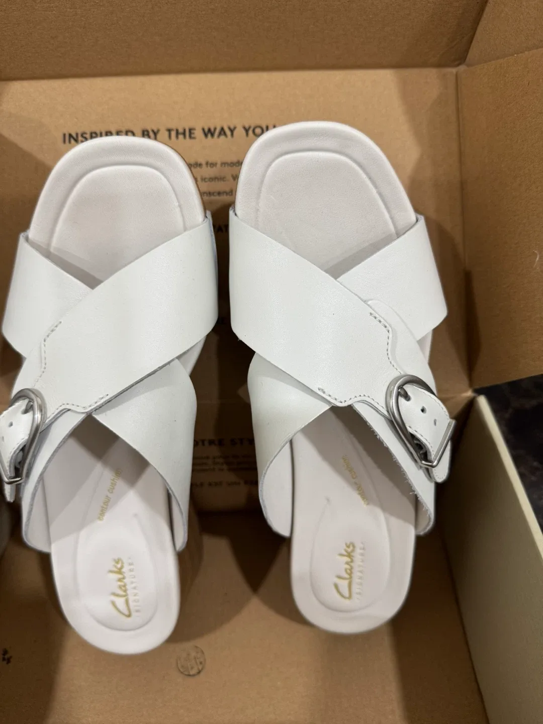 Clarks White Leather Sandals Size 7