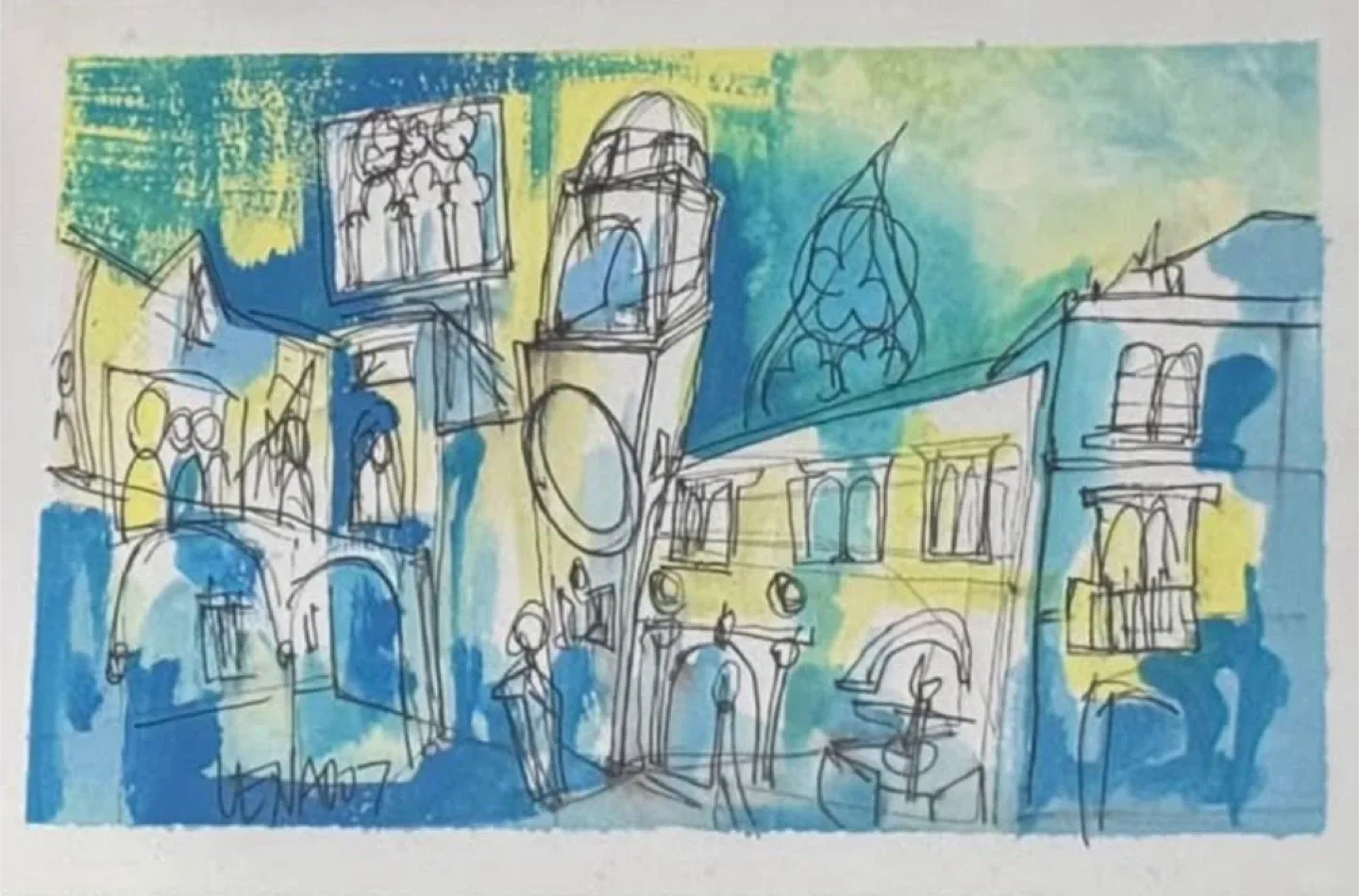 Original Art- drawing with watercolor of old town Dubrovnik image indicator(2)