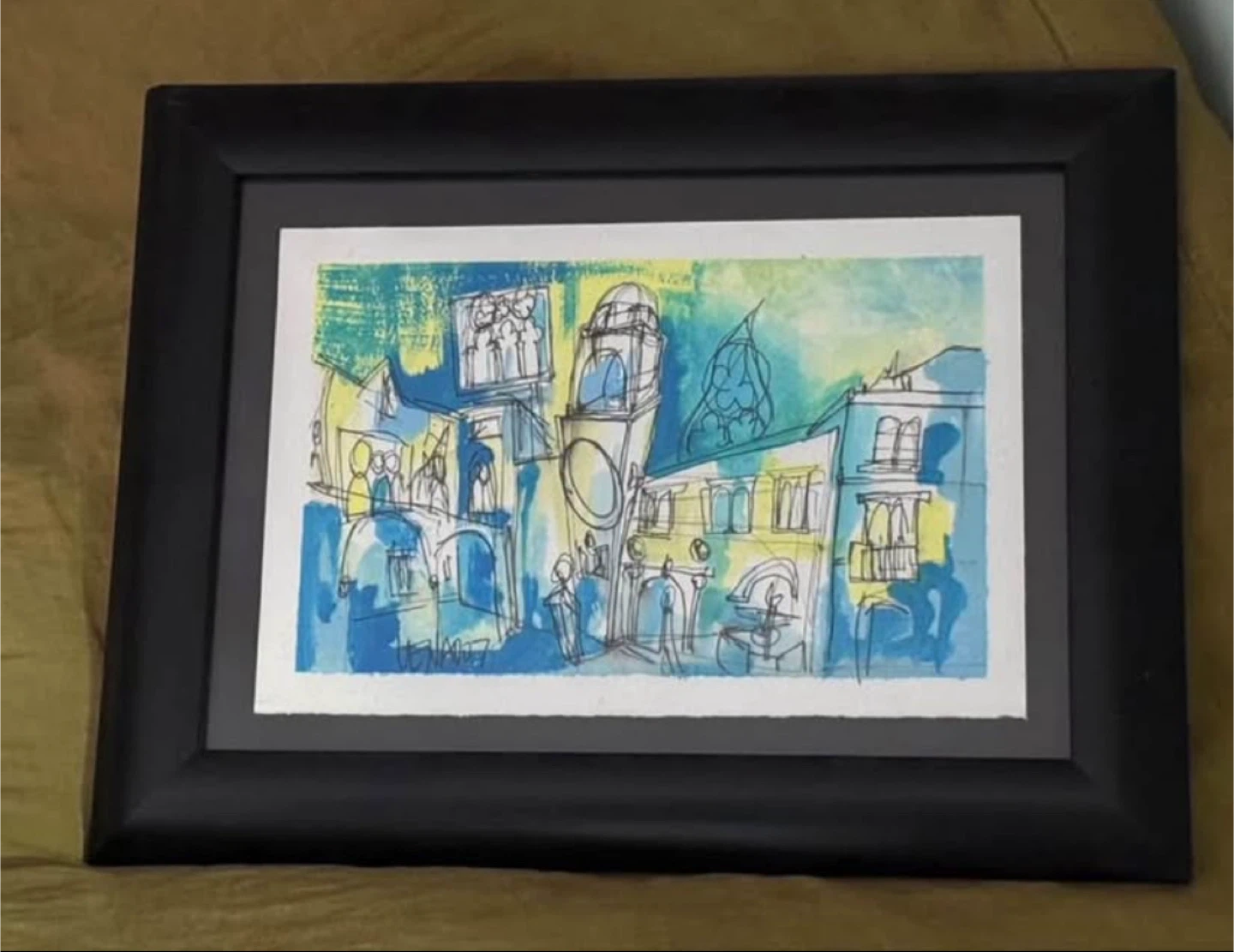 Original Art- drawing with watercolor of old town Dubrovnik