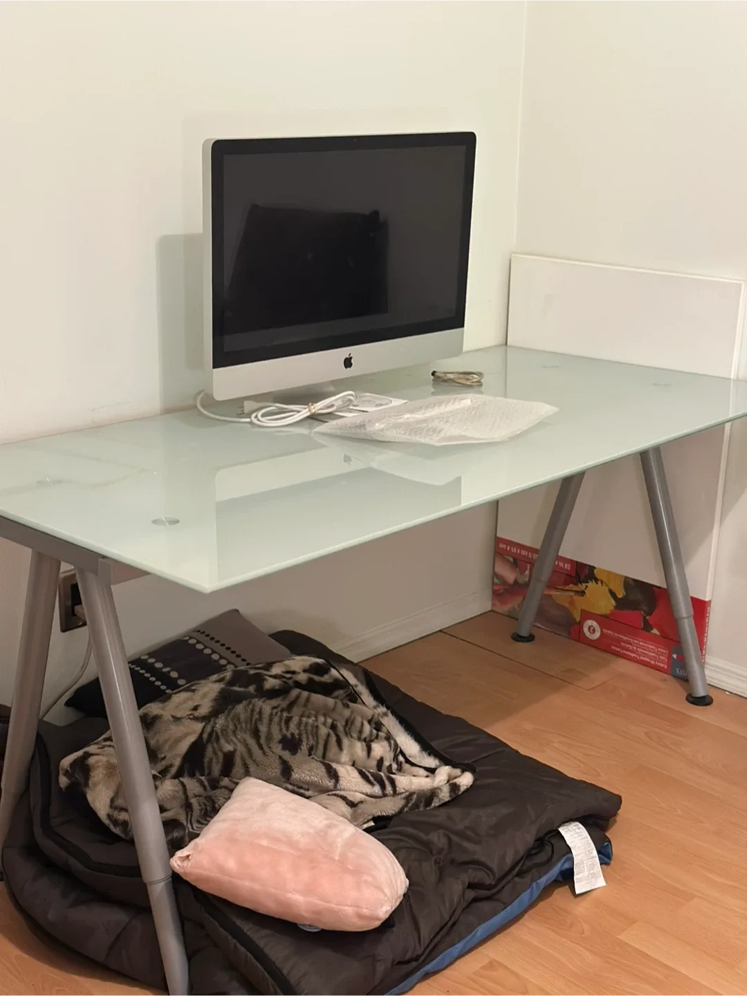 Ikea Glass Top Desk 63” long x 31.5” wide