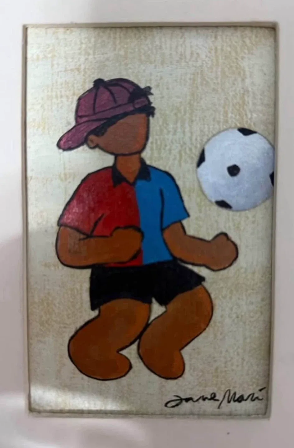 Painting of a Brazilian Boy in Soccer Jersey with Ball image indicator(2)