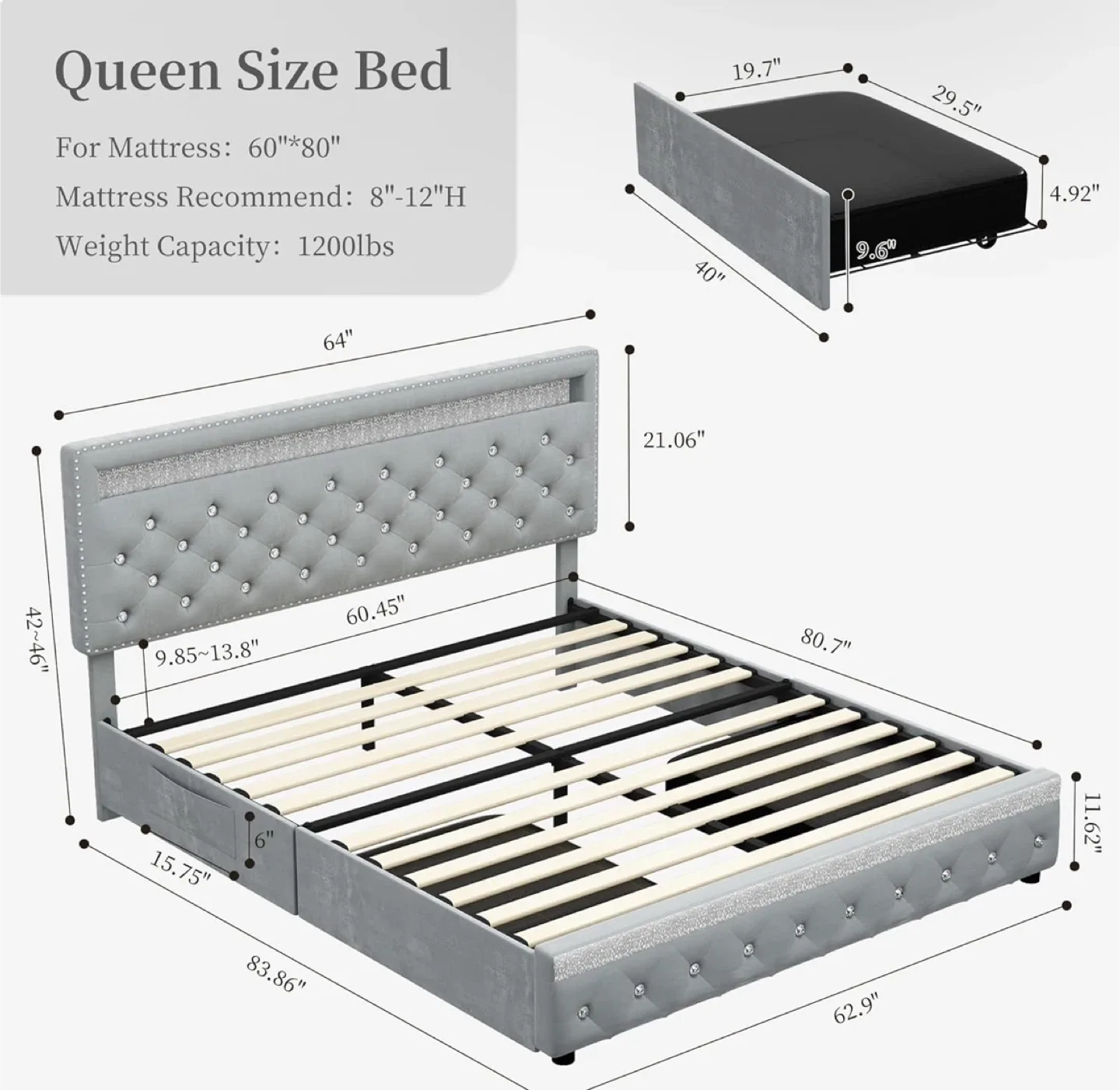 Lit Queen Size Gris avec Lumières LED image indicator(3)