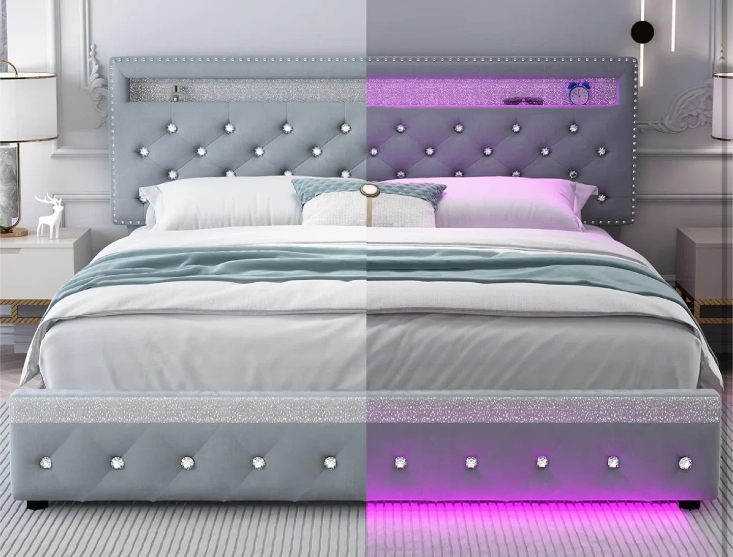 Lit Queen Size Gris avec Lumières LED image indicator(2)