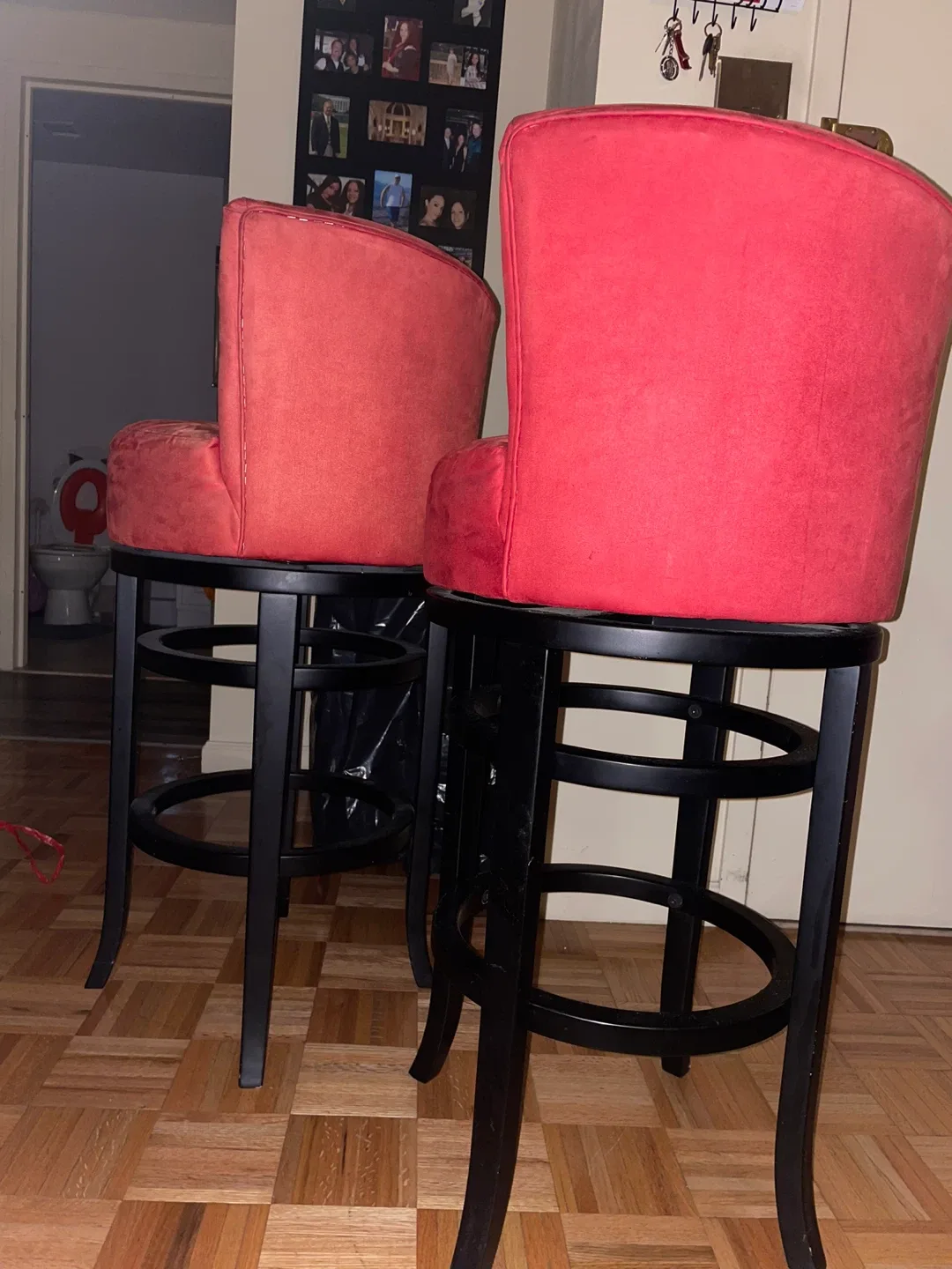 Set of vintage suede red bar stools image indicator(3)