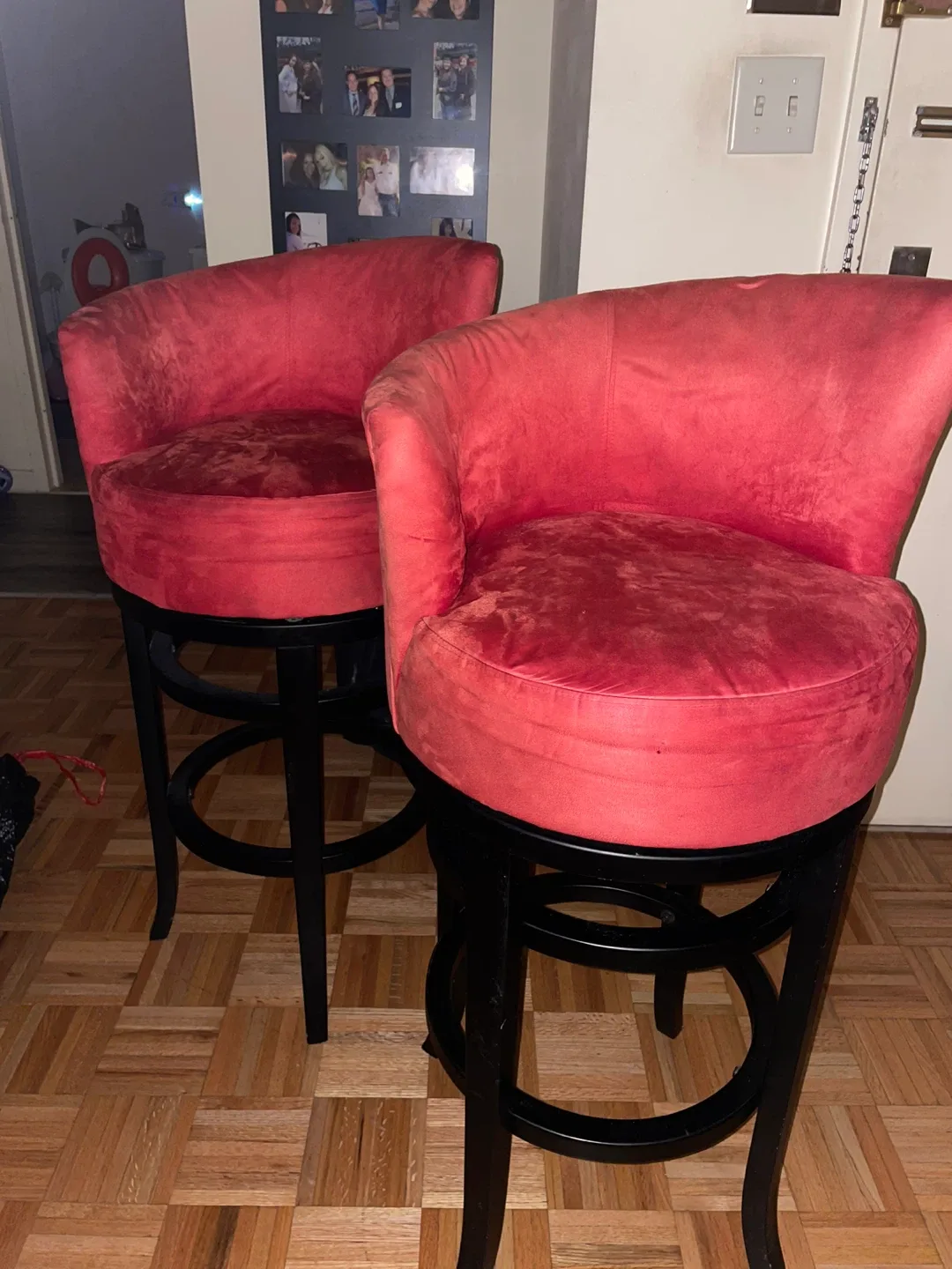 Set of vintage suede red bar stools image indicator(2)