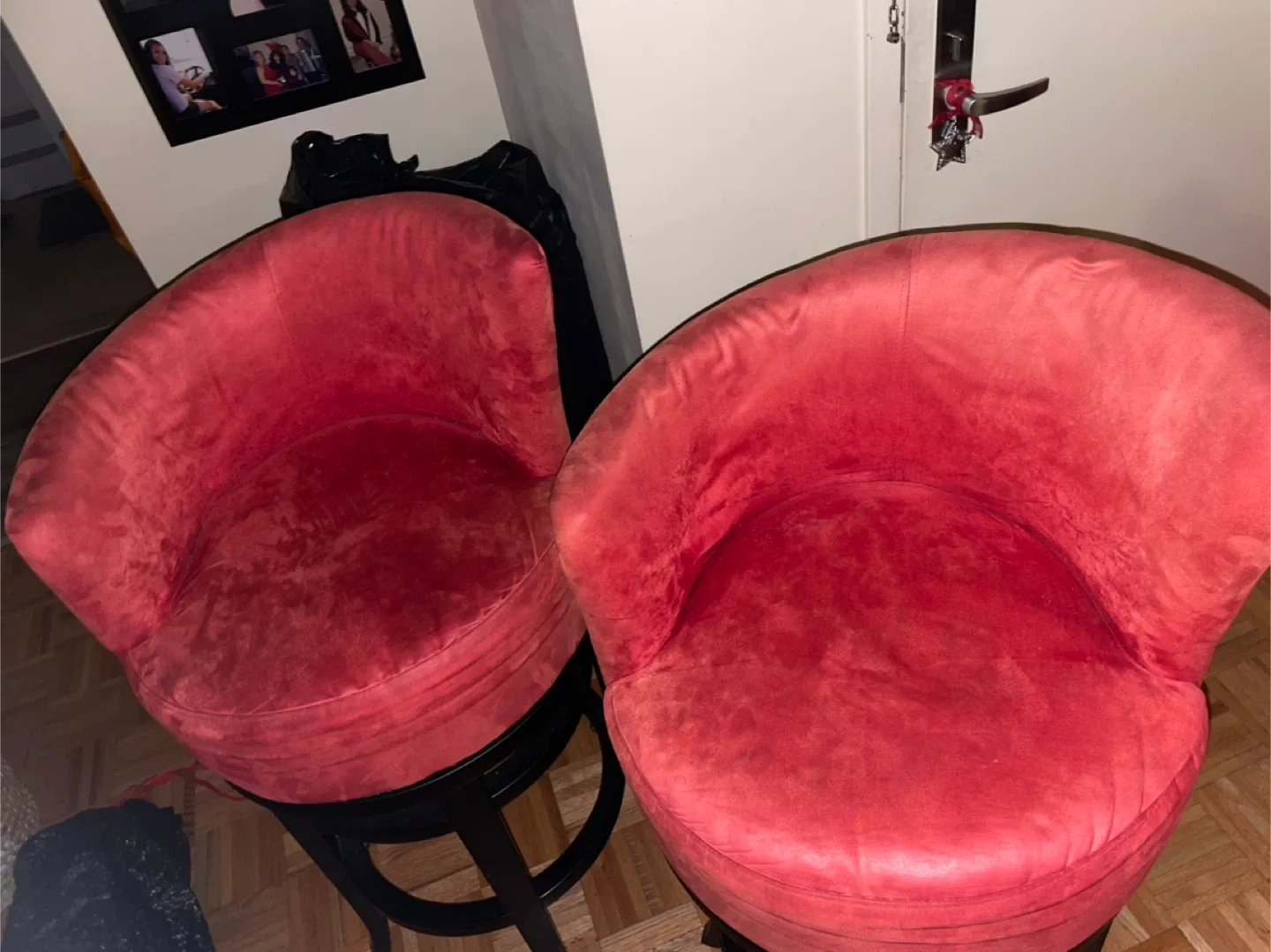 Set of vintage suede red bar stools image indicator(4)