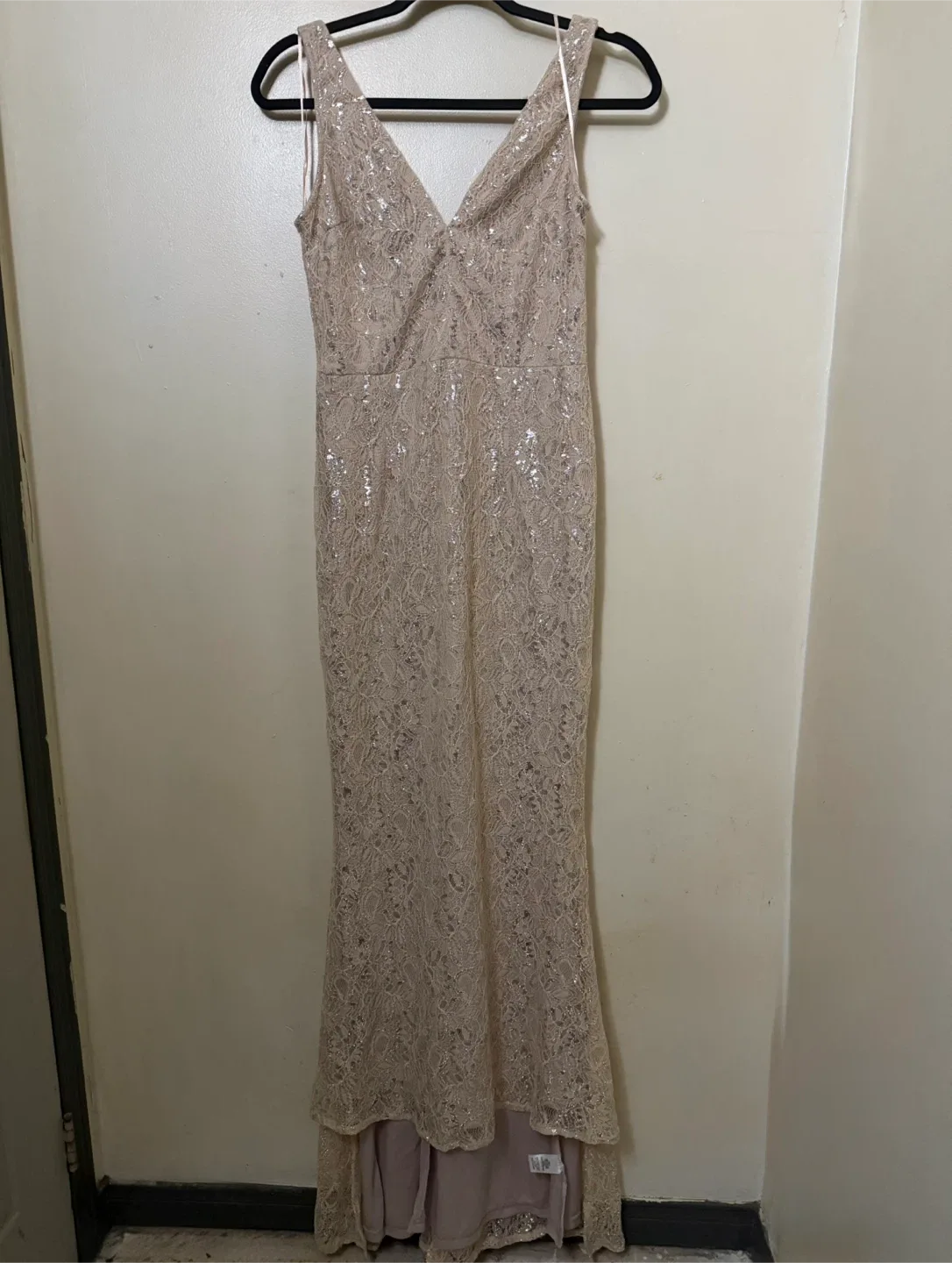 Lulus Champagne Sequin Lace Gown image indicator(2)