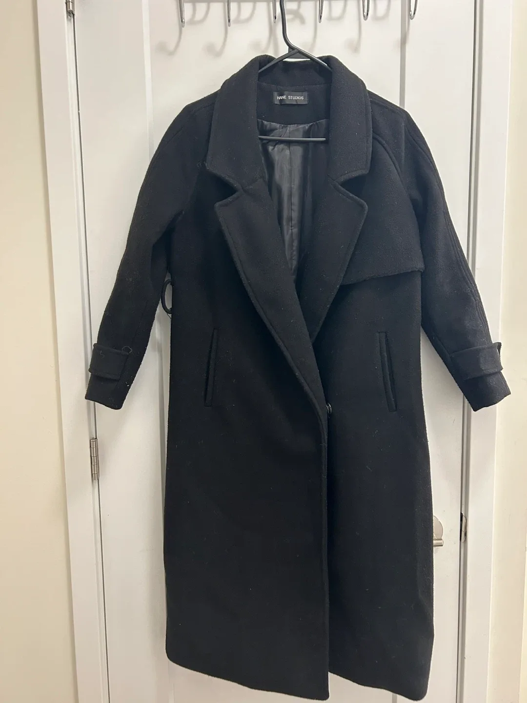 Korean Style Black Wool Blend Long Coat thumbnail