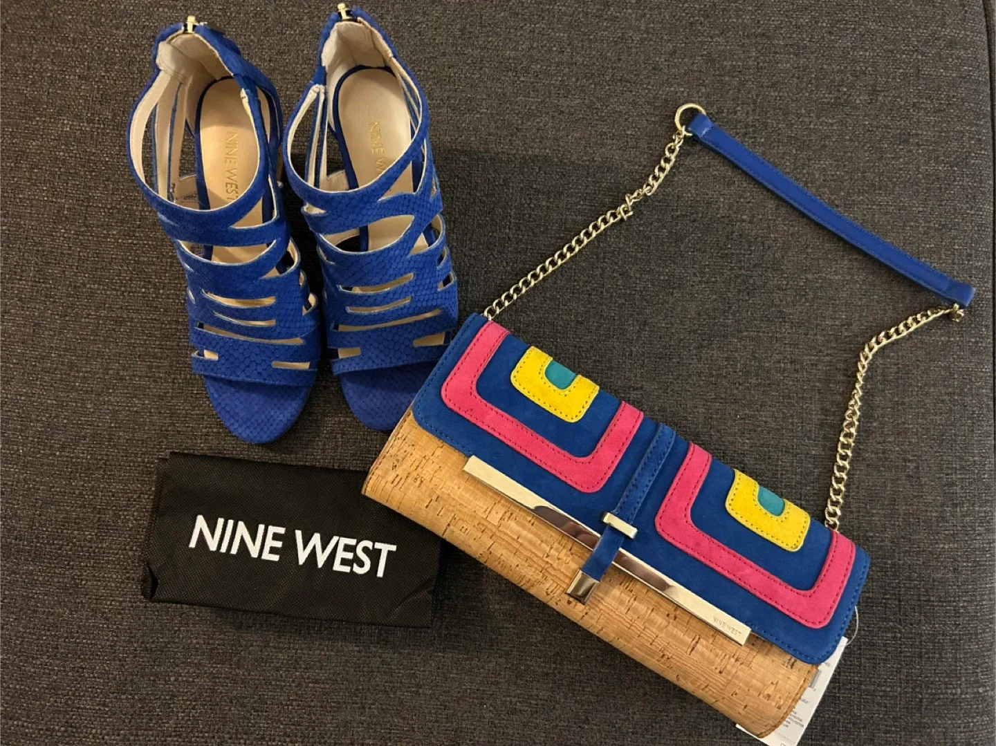 Nine West Blue Wedge Heels & Clutch Set thumbnail