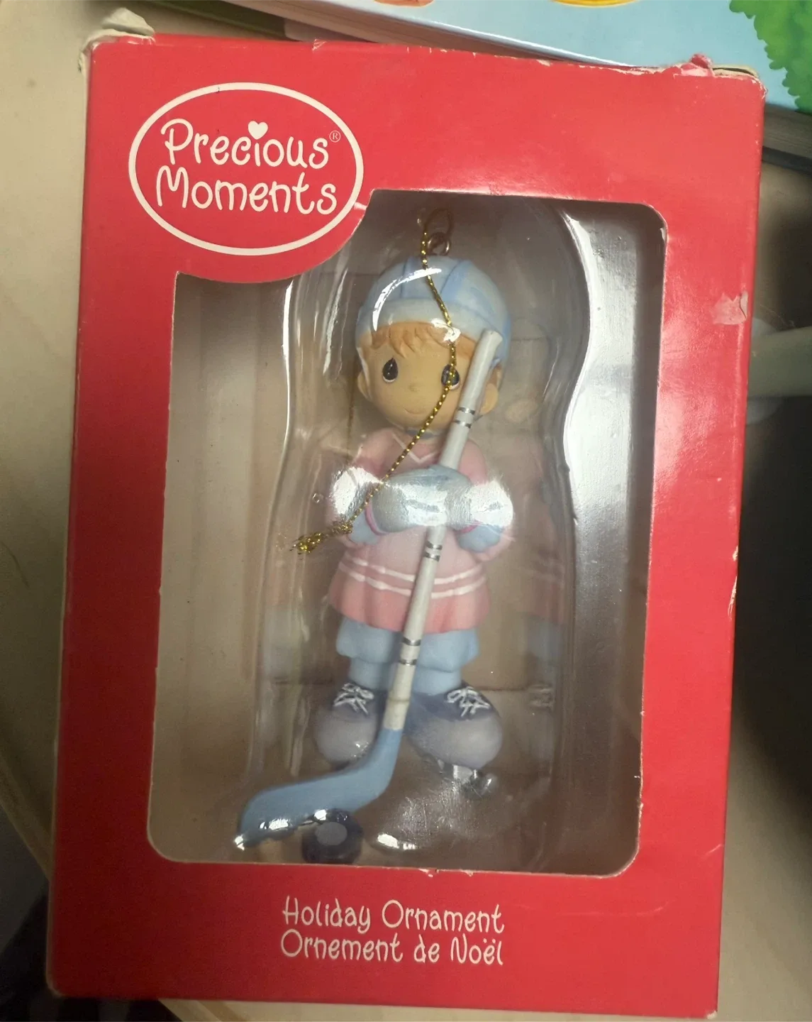 Vintage Precious Moments Hockey Holiday Ornament
