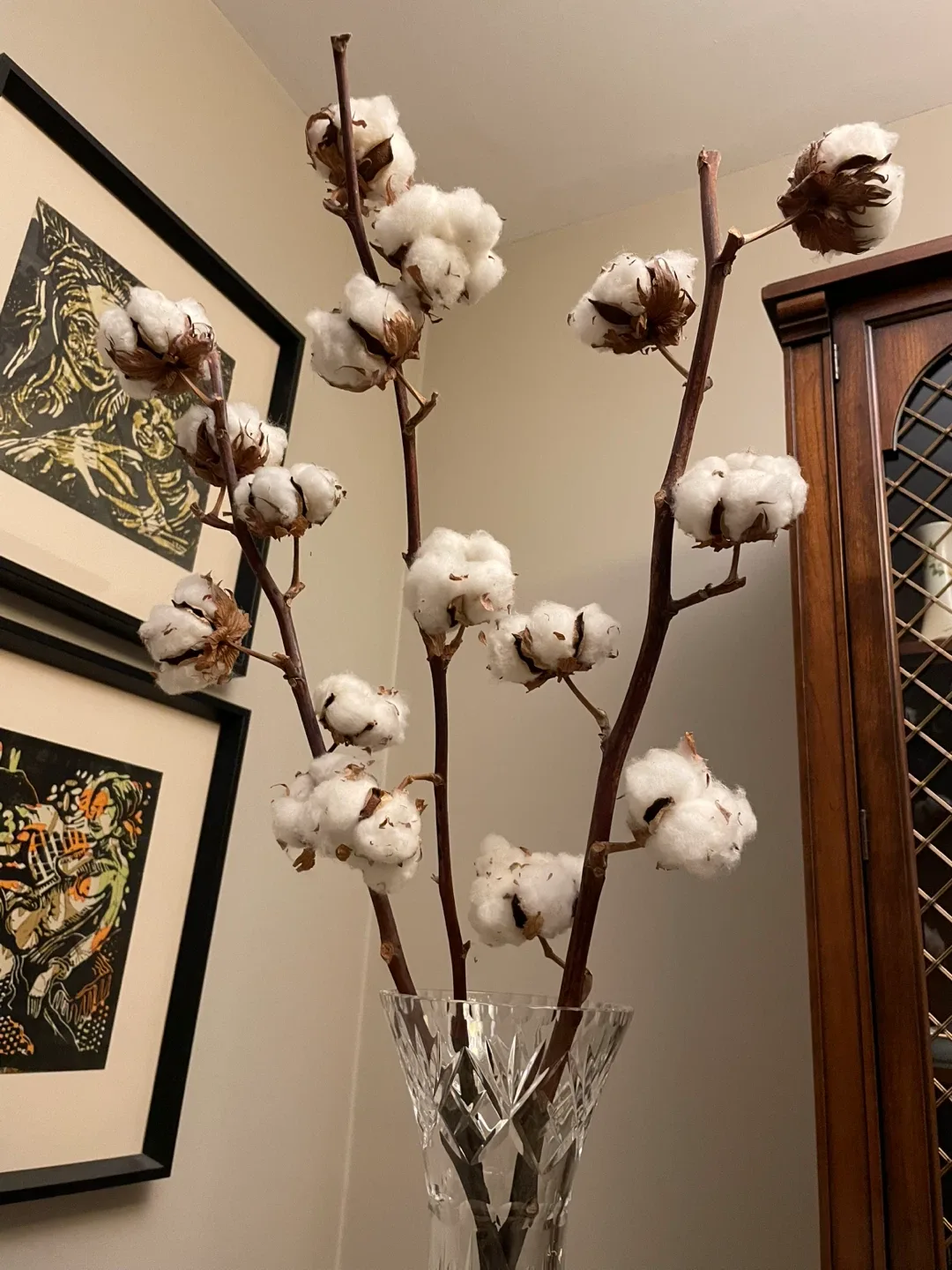 Authentic Cotton plant decor set of 3 thumbnail