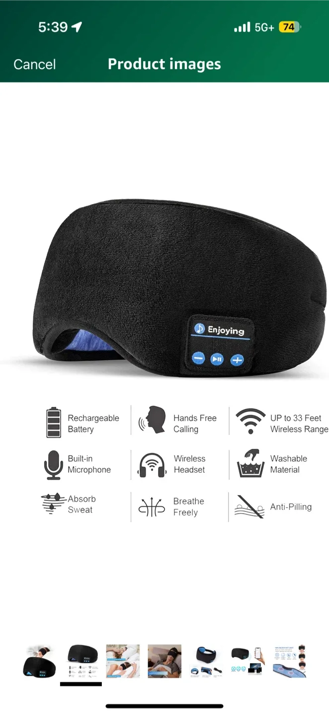 New in box! Sleep Headphone Mask for Sleep Headband Bluetooth image indicator(4)
