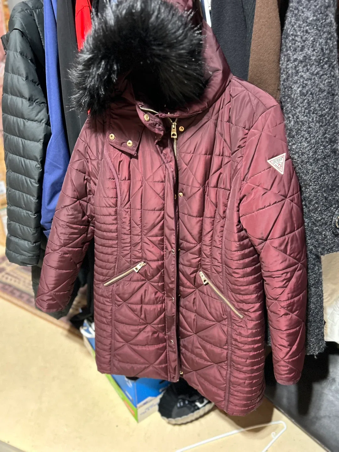 Guess Burgundy Puffer Coat