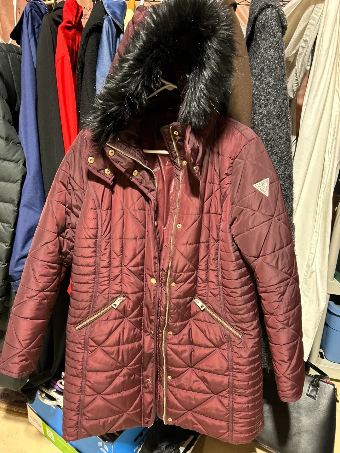 Guess Burgundy Puffer Coat image indicator(3)