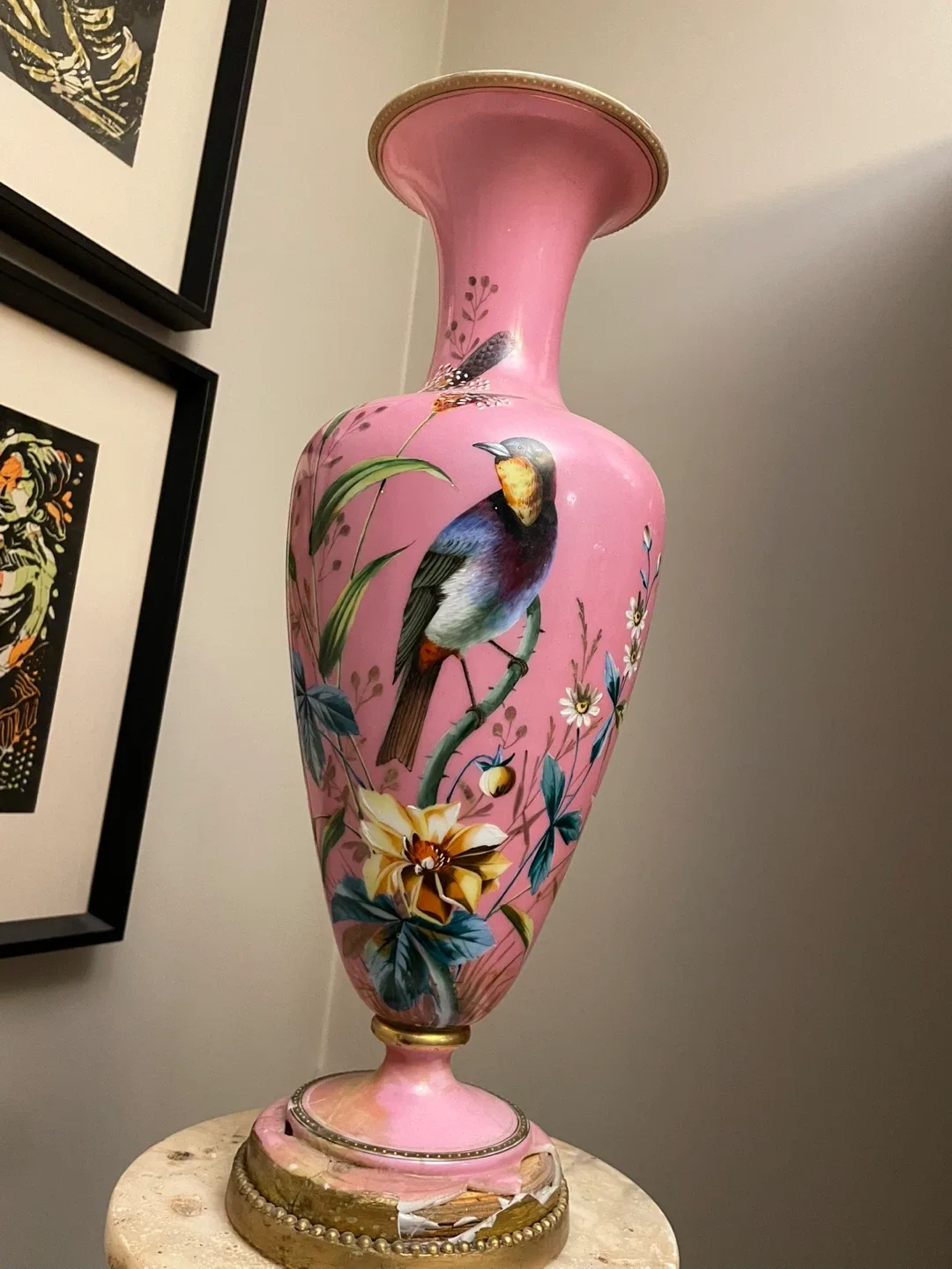 Pink Floral Vase with Bird Design image indicator(3)