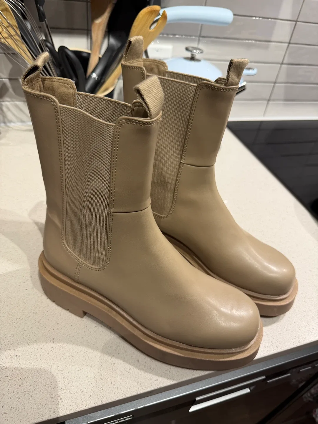 H&M Beige Chelsea Boots - Size 39
