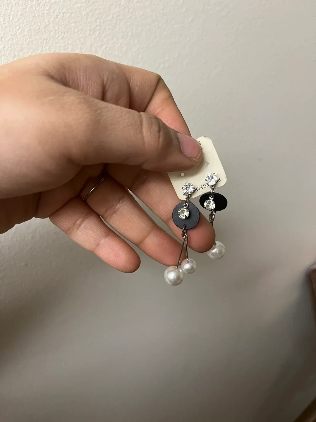 Dangle Earrings - Black, Silver, & Pearl image indicator(2)