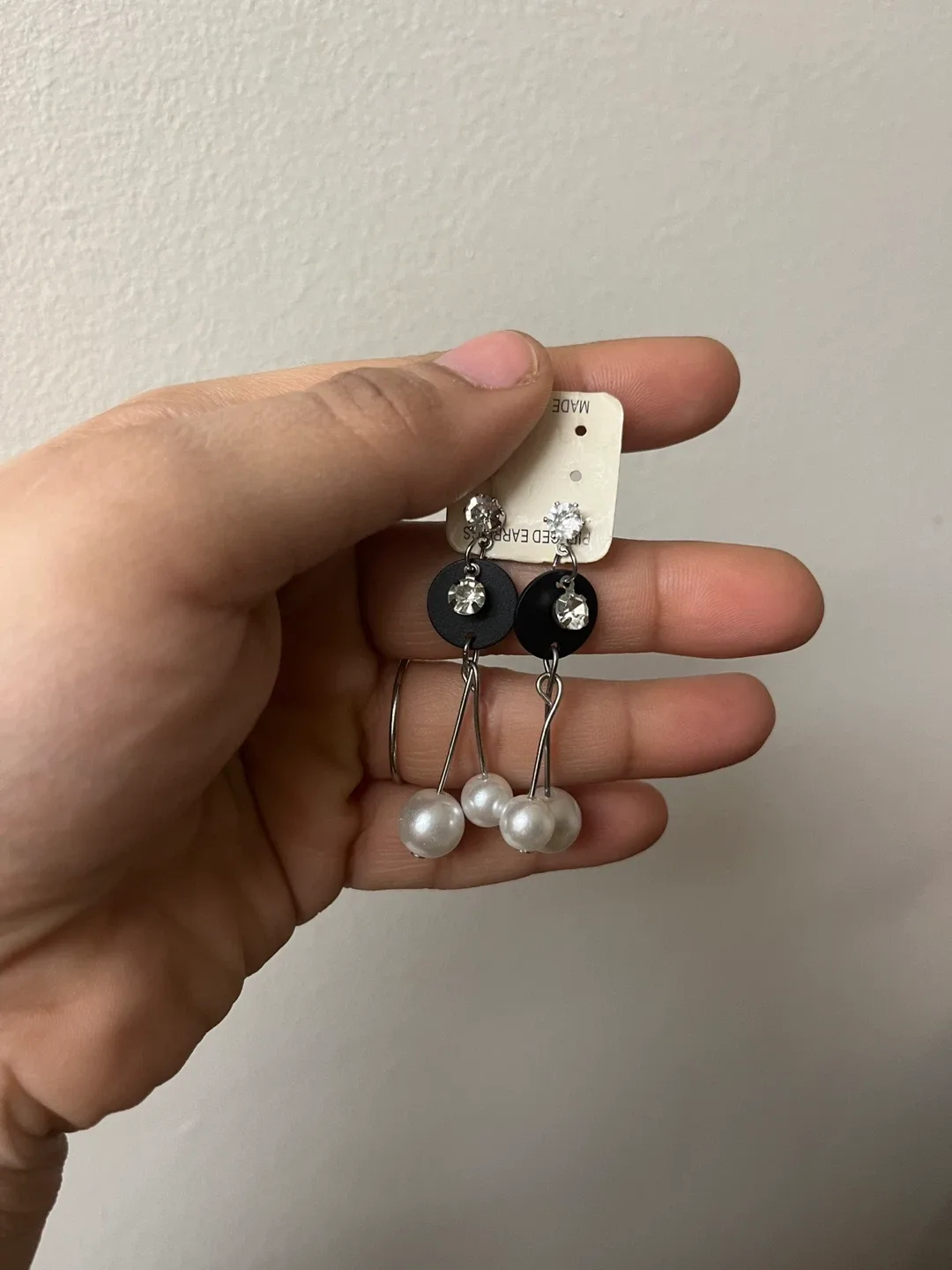 Dangle Earrings - Black, Silver, & Pearl