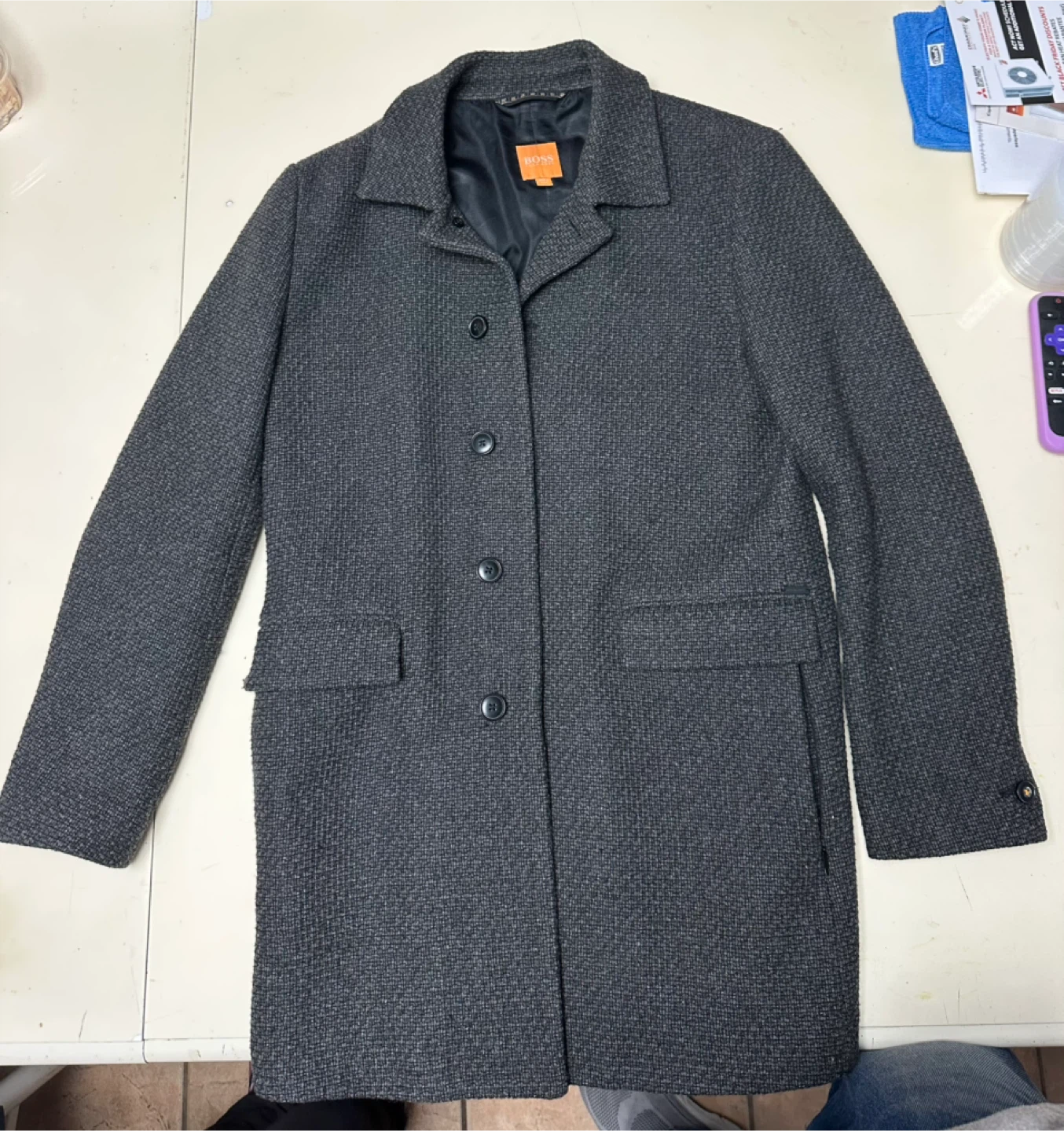 Hugo Boss Gray Wool Blend Overcoat