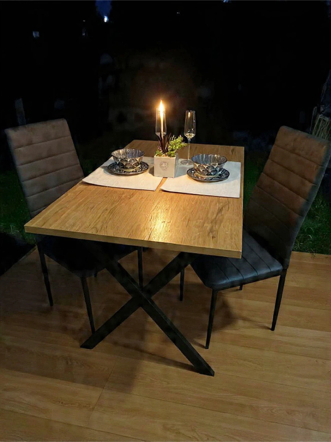Solid wooden Dining Table with two Chairs
