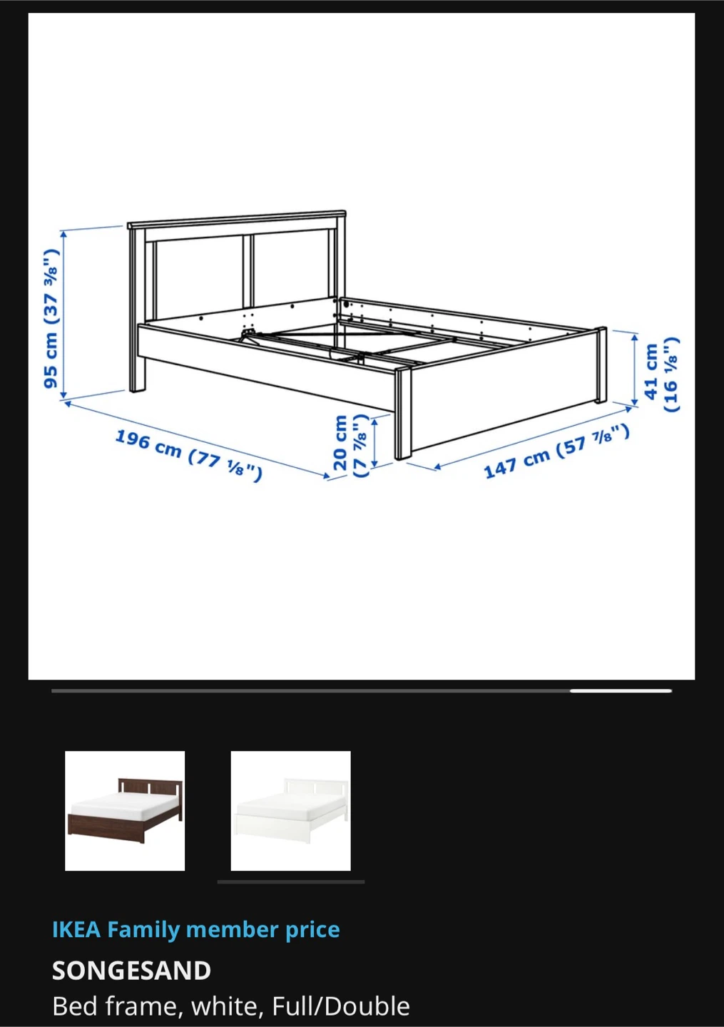 IKEA Songesand White queen Bed Frame - photo 2