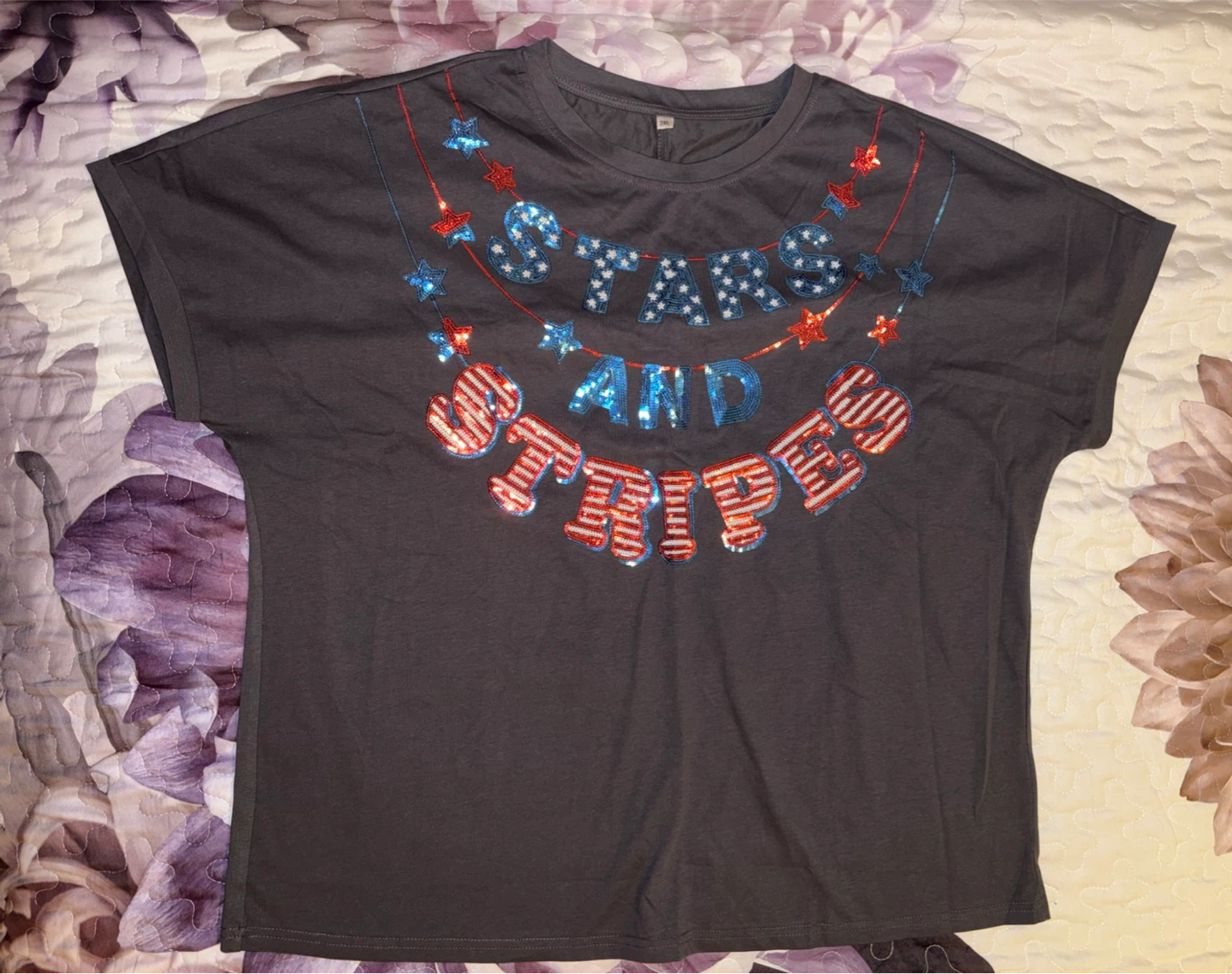 New Stars and Stripes Grey T-Shirt - Size XXL