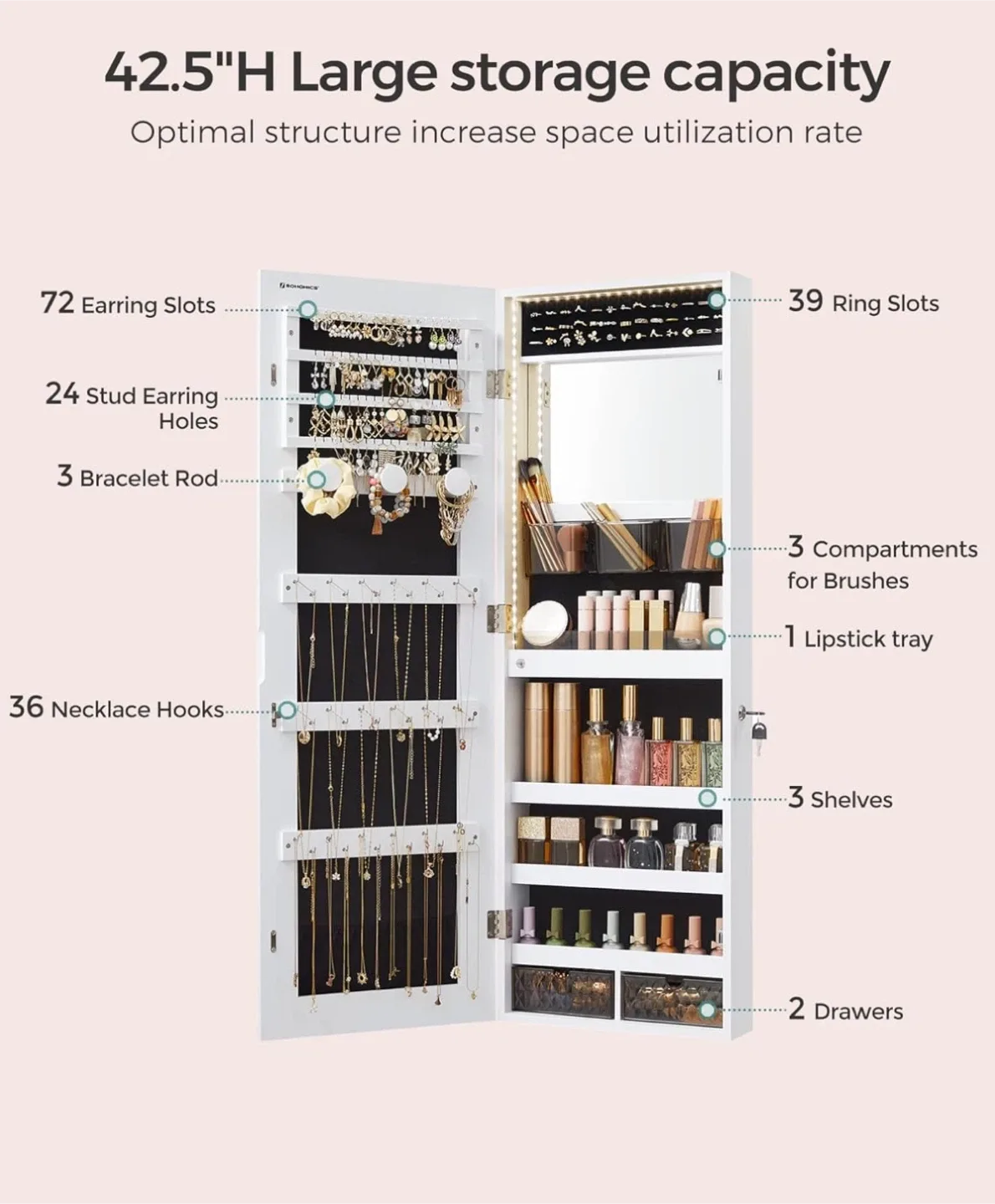 Over-the-Door Mirrored Jewellery Cabinet image indicator(8)
