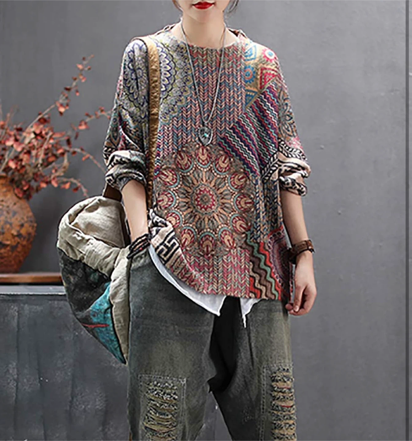NEW! YESNO Bohemian Floral Knit Pullover Long Sleeve Sweater - photo 2