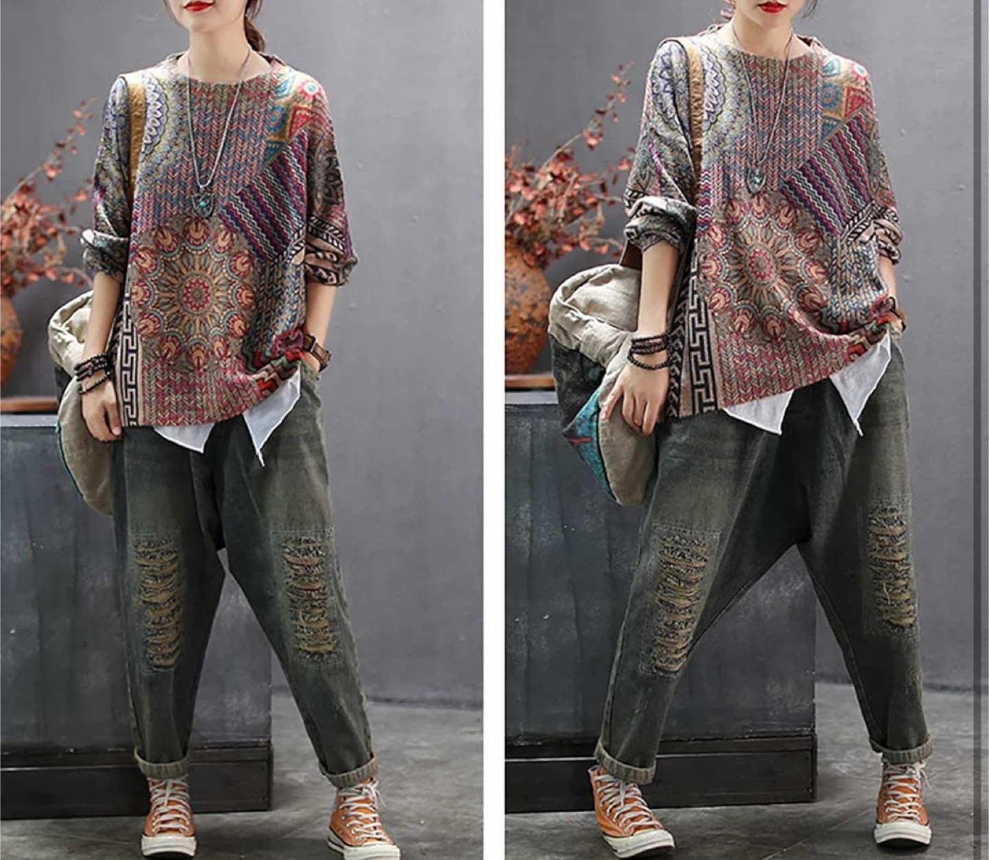 NEW! YESNO Bohemian Floral Knit Pullover Long Sleeve Sweater - photo 3