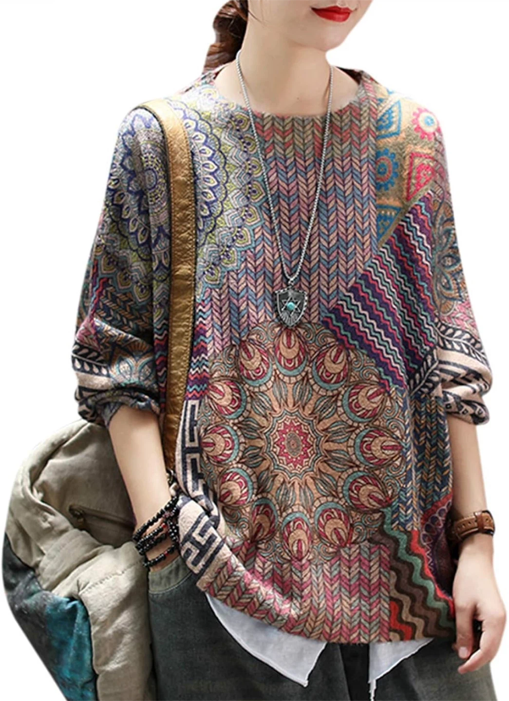 NEW! YESNO Bohemian Floral Knit Pullover Long Sleeve Sweater