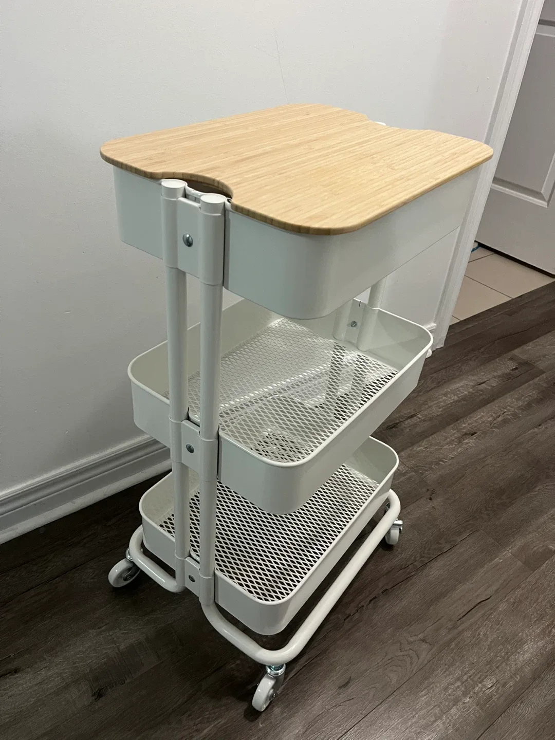 IKEA White Rolling Cart with Bamboo Top image indicator(2)