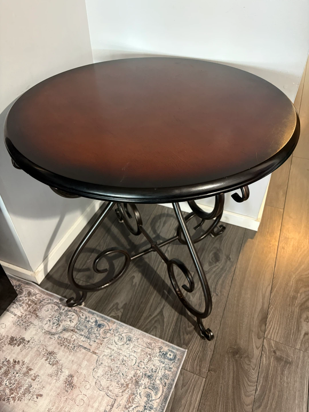 Round Accent Table - Dark Wood & Metal - photo 2