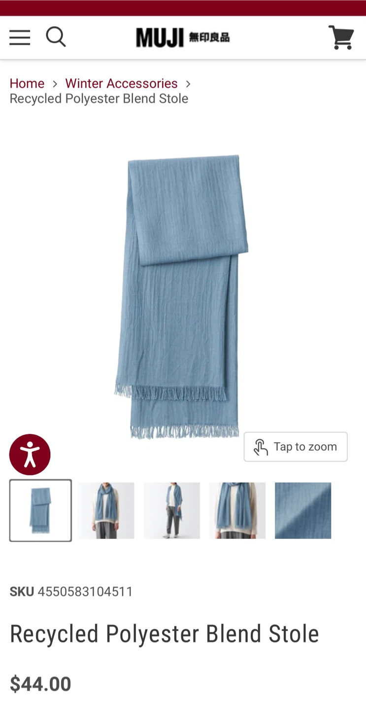MUJI Recycled Polyester Blend Stole - Blue
