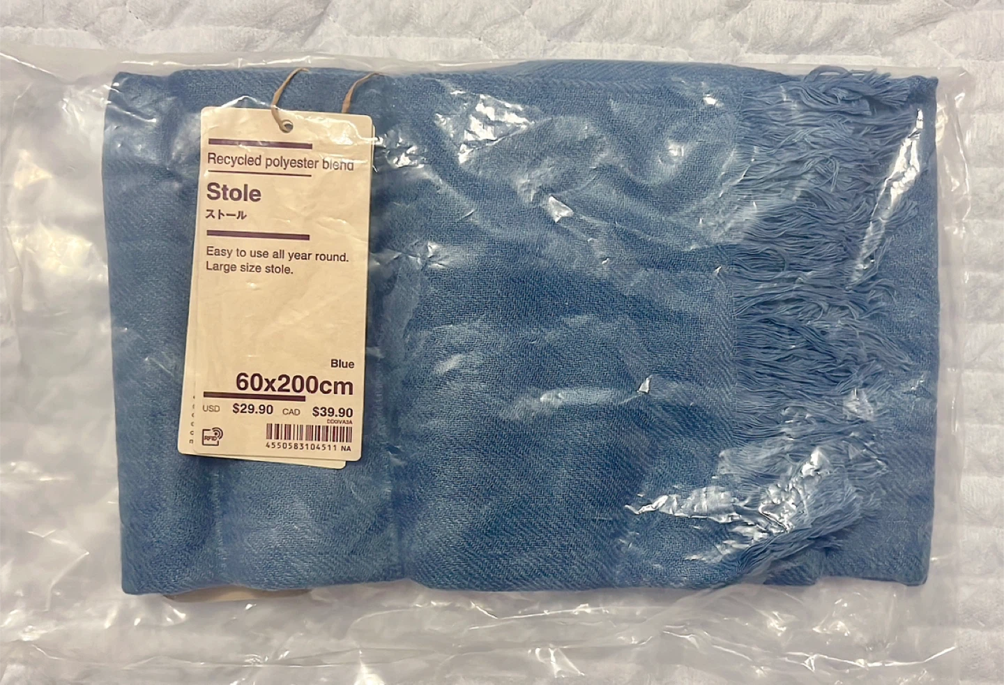 MUJI Recycled Polyester Blend Stole - Blue - photo 4