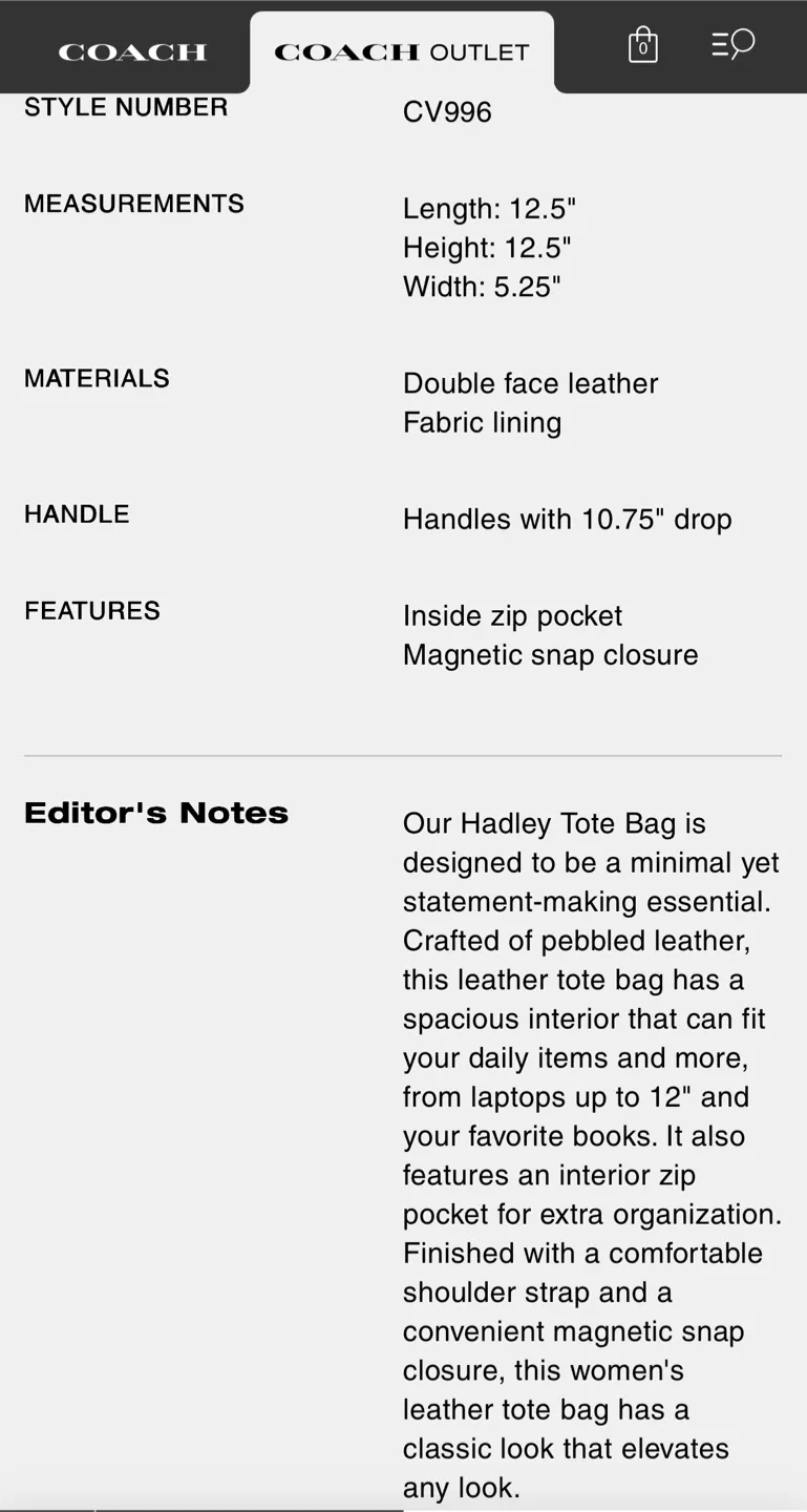 NEW | Coach Black Hadley Leather Tote Bag image indicator(6)