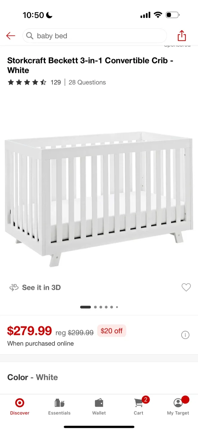 Storkcraft Beckett 3-in-1 Convertible Crib - White