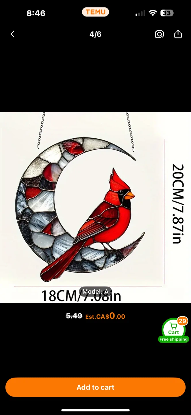2D acrylic sun catcher, crescent cardinal. New - photo 4