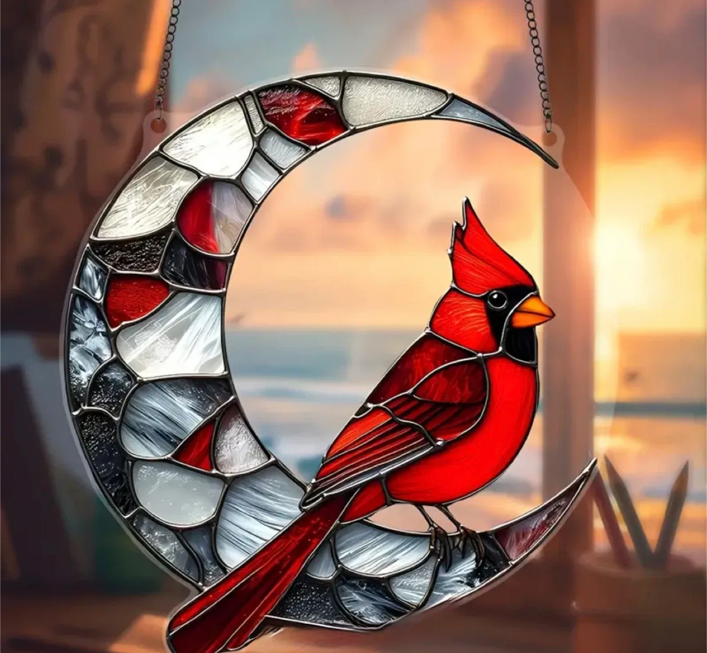 2D acrylic sun catcher, crescent cardinal. New image indicator(3)