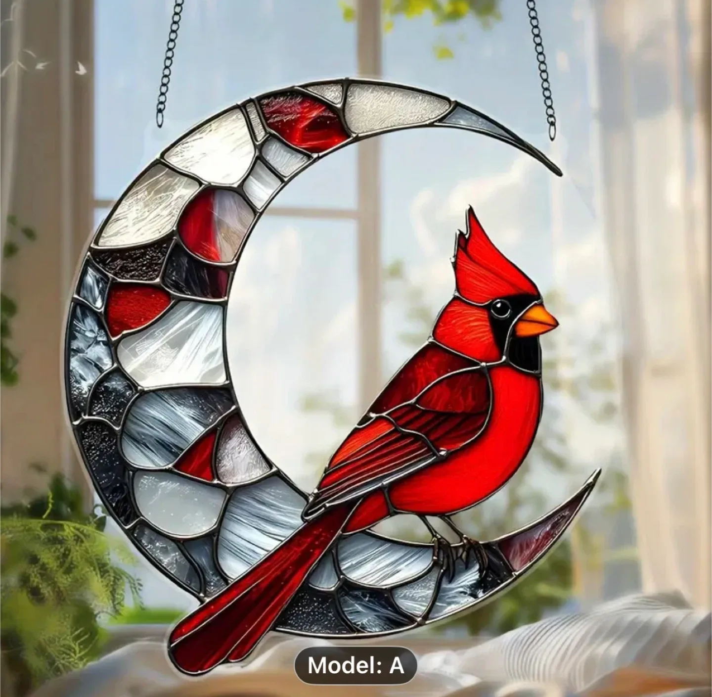 2D acrylic sun catcher, crescent cardinal. New image indicator(2)
