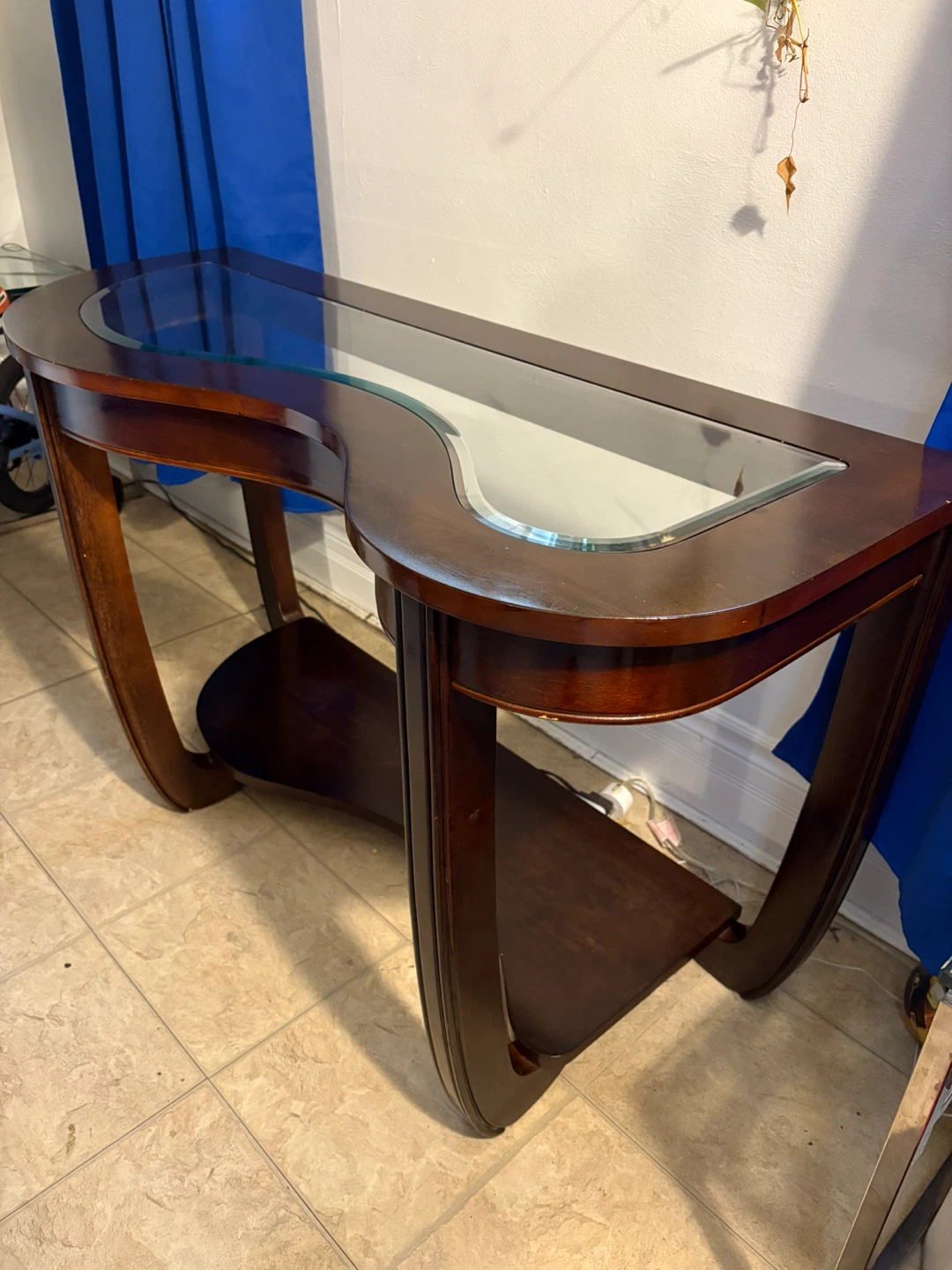 Brown Wood & Glass Console Table - photo 4