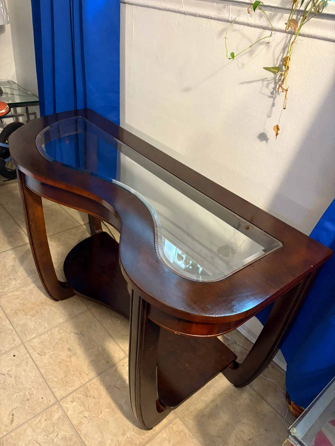Brown Wood & Glass Console Table