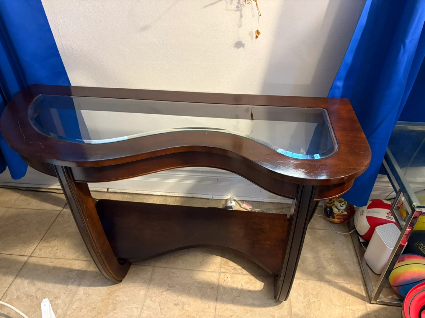 Brown Wood & Glass Console Table - photo 3