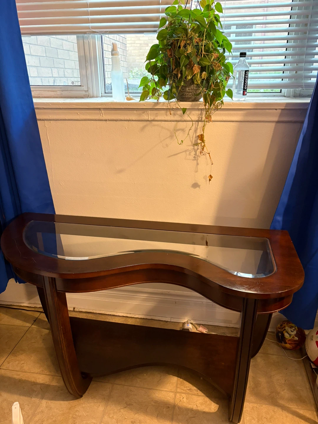 Brown Wood & Glass Console Table - photo 2