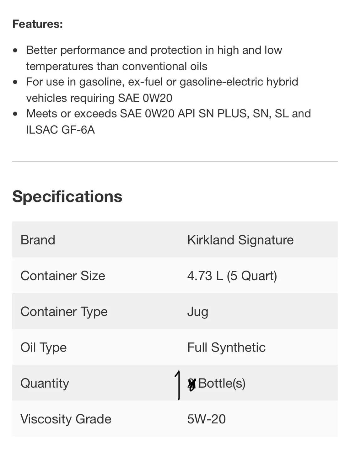 Kirkland Signature SAE 5W-20 Motor Oil - 4.73L image indicator(2)