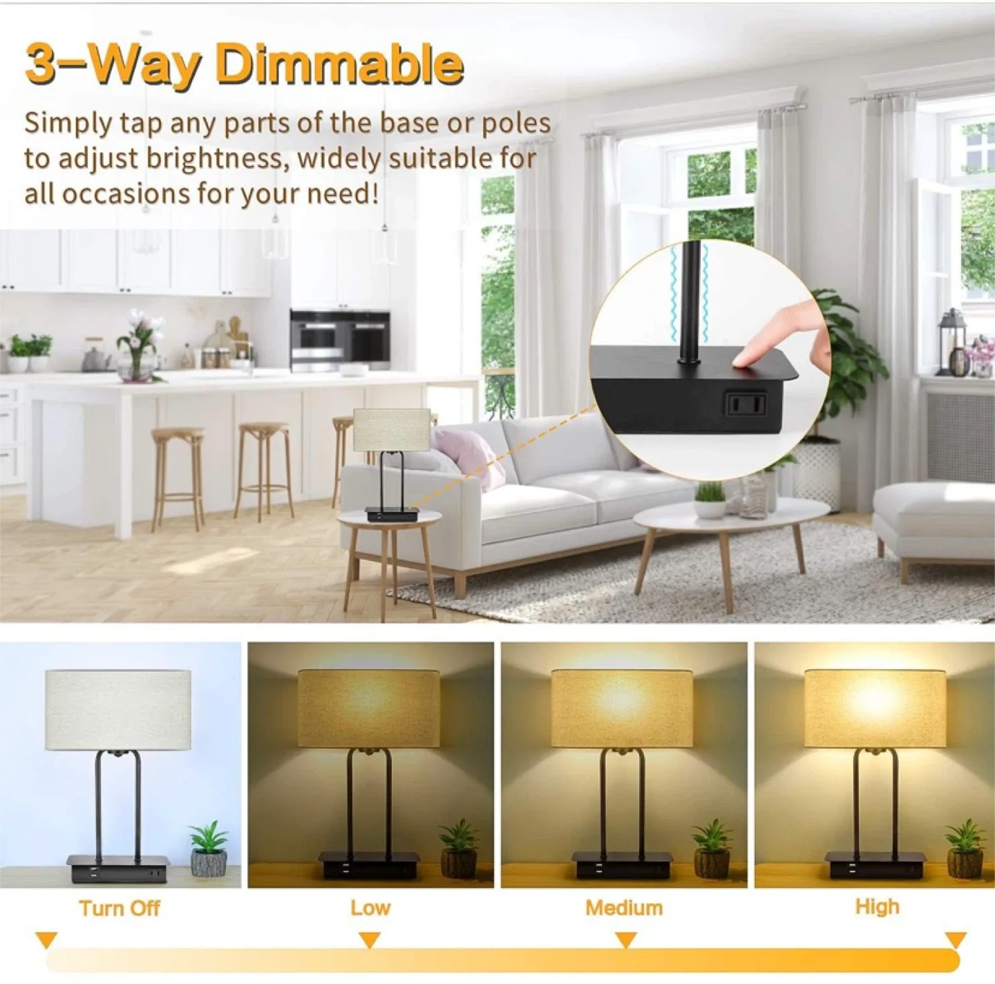 New Dimmable Touch Control Table Lamp 2 USB Ports and AC Outlet image indicator(3)