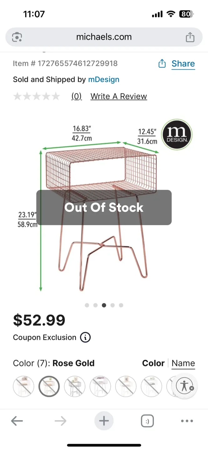 🥕mDesign Rose Gold Metal Accent Table/Night Stand image indicator(3)